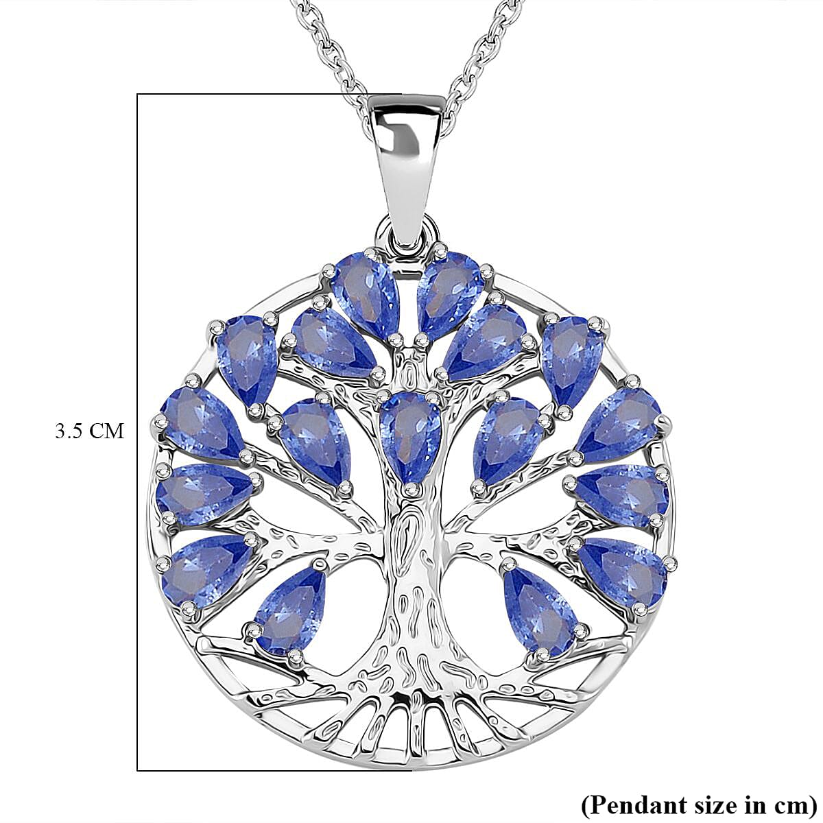 Blue Cubic Zirconia Tree of Life Necklace (Size - 20) 6.00 Ct.