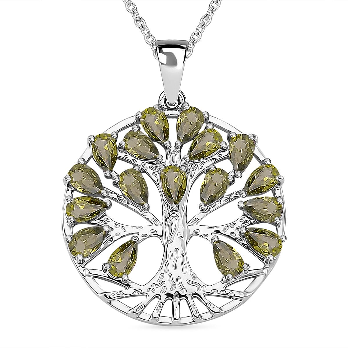 Green Cubic Zirconia Tree of Life Necklace (Size - 20) 6.00 Ct.