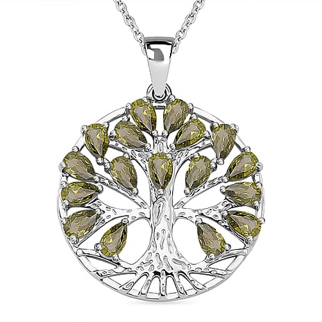 Green Cubic Zirconia Tree of Life Necklace (Size - 20) 6.00 Ct.