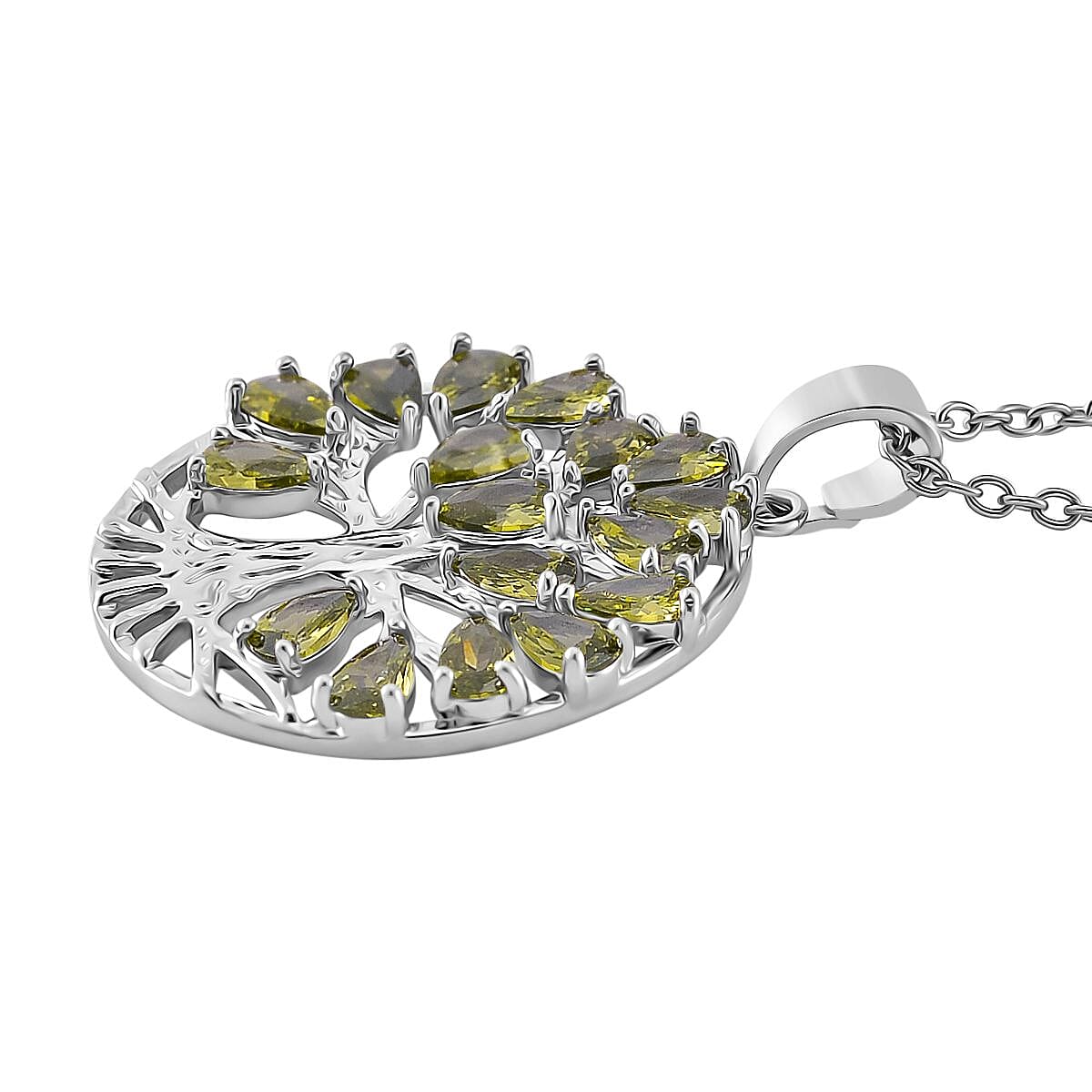 Green Cubic Zirconia Tree of Life Necklace (Size - 20) 6.00 Ct.
