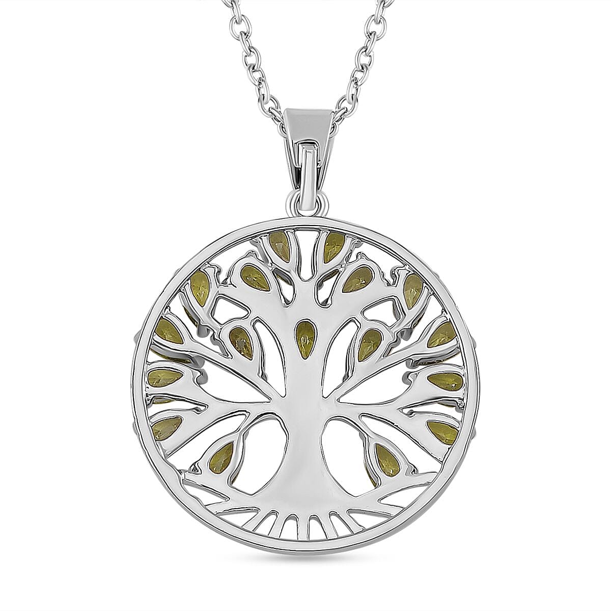 Green Cubic Zirconia Tree of Life Necklace (Size - 20) 6.00 Ct.