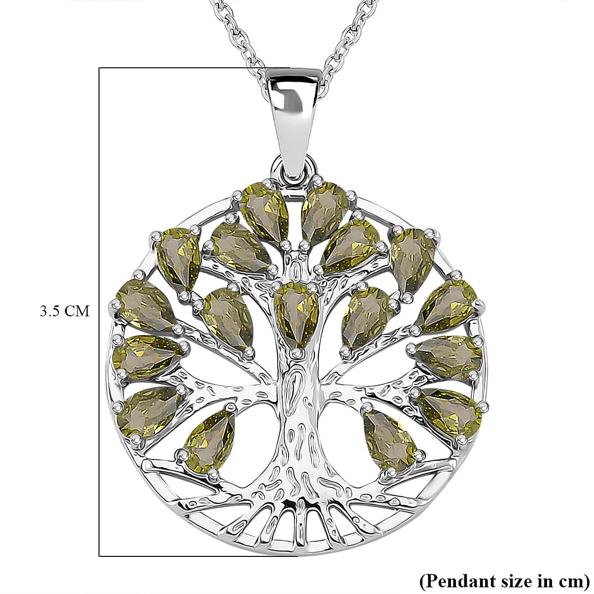 Green Cubic Zirconia Tree of Life Necklace (Size - 20) 6.00 Ct.