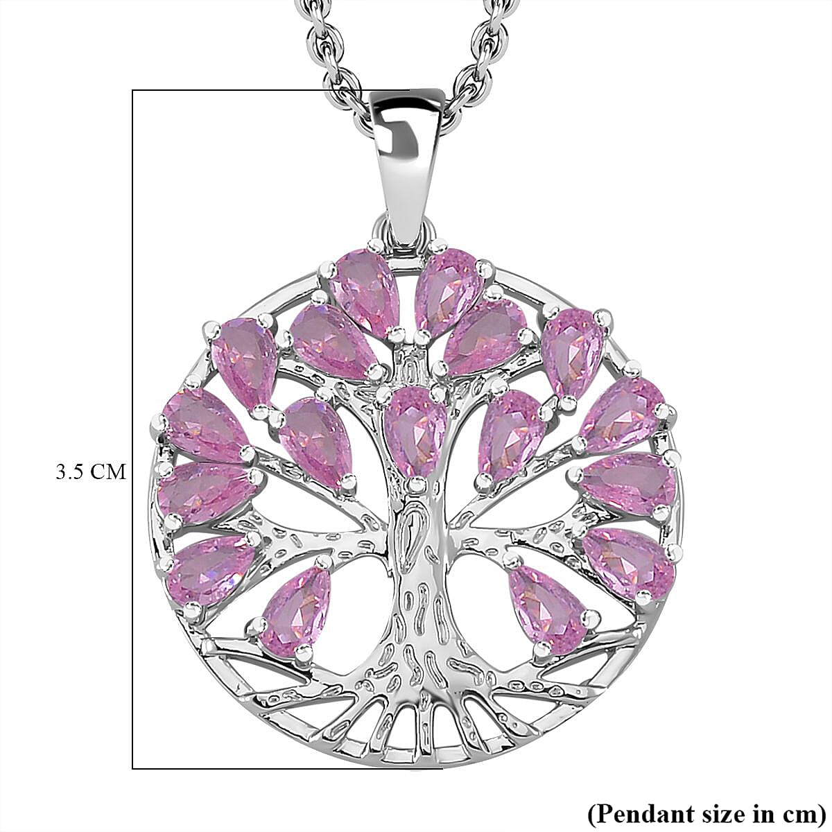 Pink Cubic Zirconia Tree of Life Necklace (Size - 20) in Silver Tone 6.00 Ct.