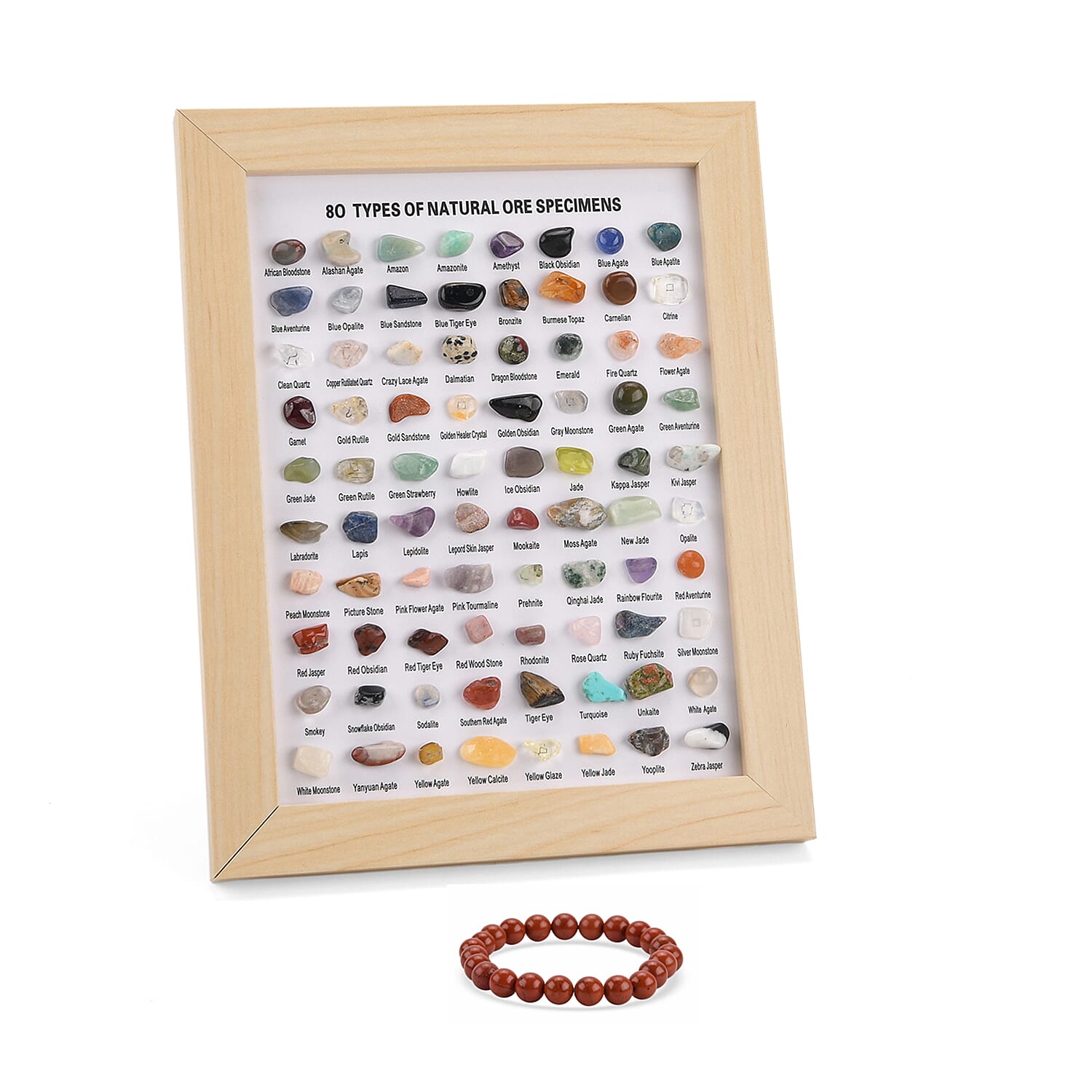 80 Genuine Gemstone Frame Collection with Bracelet (Size 7 Stretchable) - Red Jasper