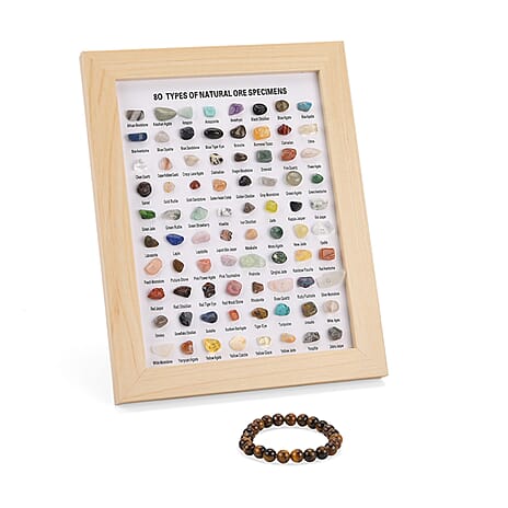 80 Genuine Gemstone Frame Collection with Bracelet (Size 7 Stretchable) - Tiger Eye