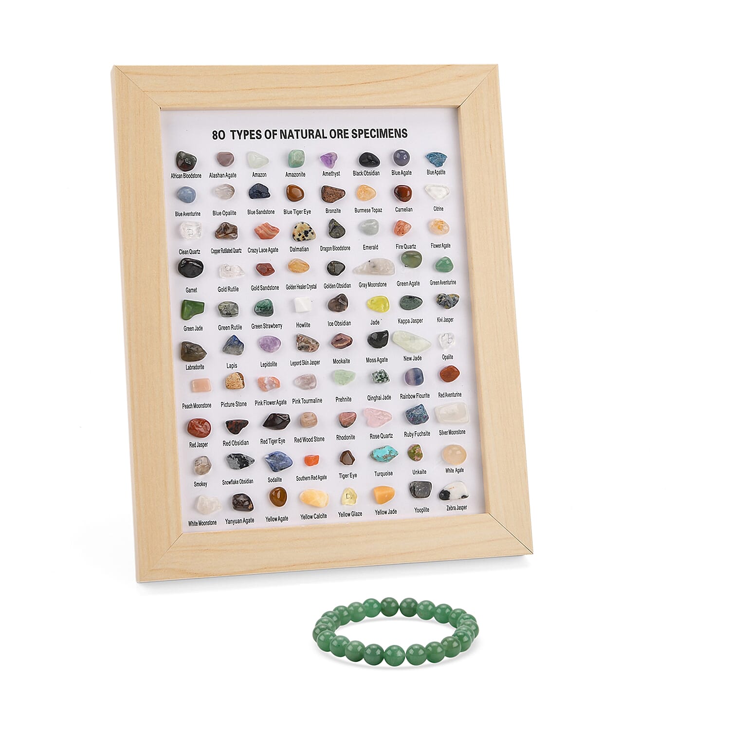 80 Genuine Gemstone Frame Collection with Bracelet (Size 7 Stretchable) - Green Aventurine