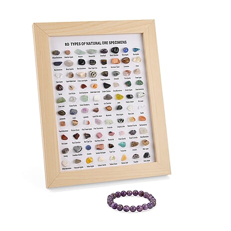 80 Genuine Gemstone Frame Collection with Bracelet (Size 7 Stretchable) - Amethyst