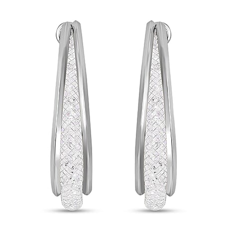 NY CLOSE OUT DEAL - White Cubic Zirconia Earring with Clasp in Silver Plated