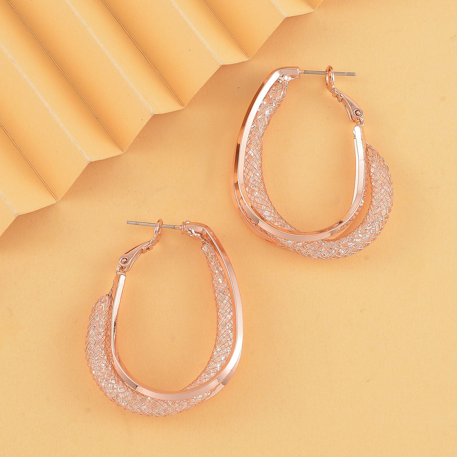 NY CLOSE OUT DEAL - White Cubic Zirconia Earring with Clasp in Rose Gold Plated