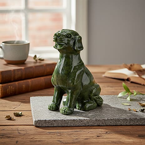 Limited Edition Handcrafted Serpentine Jade Figurine - Dogs are Considered a Symbol of Loyalty, Protection, and Companionship