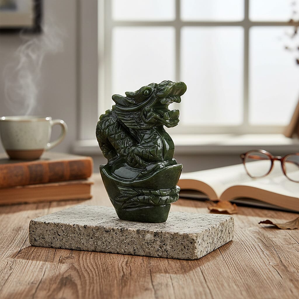 Limited Edition Handcrafted Serpentine Jade Figurine - Dragons are Considered a Symbol of Good Luck, Power, Wisdom and Protection