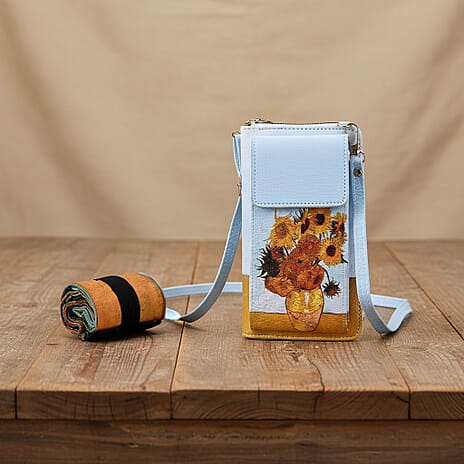 2-in-1 Sunflower Print Wallet and Foldable Bag for Easy Use with Zip Pocket