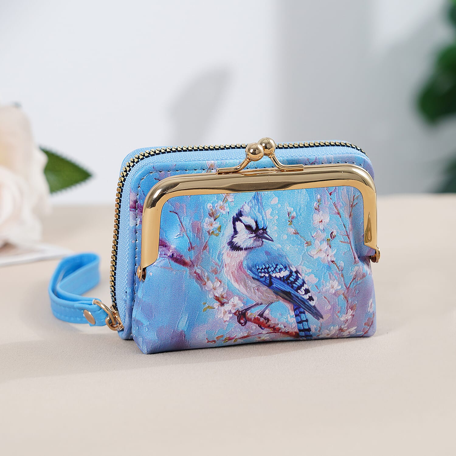 Bird Print RFID Wallet - Light Blue