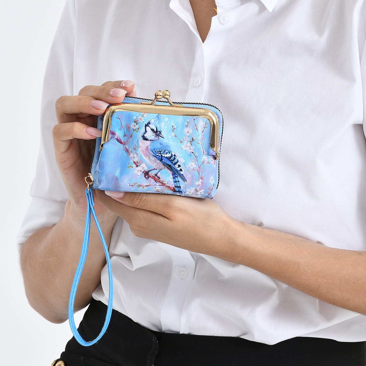 Bird Print RFID Wallet - Light Blue