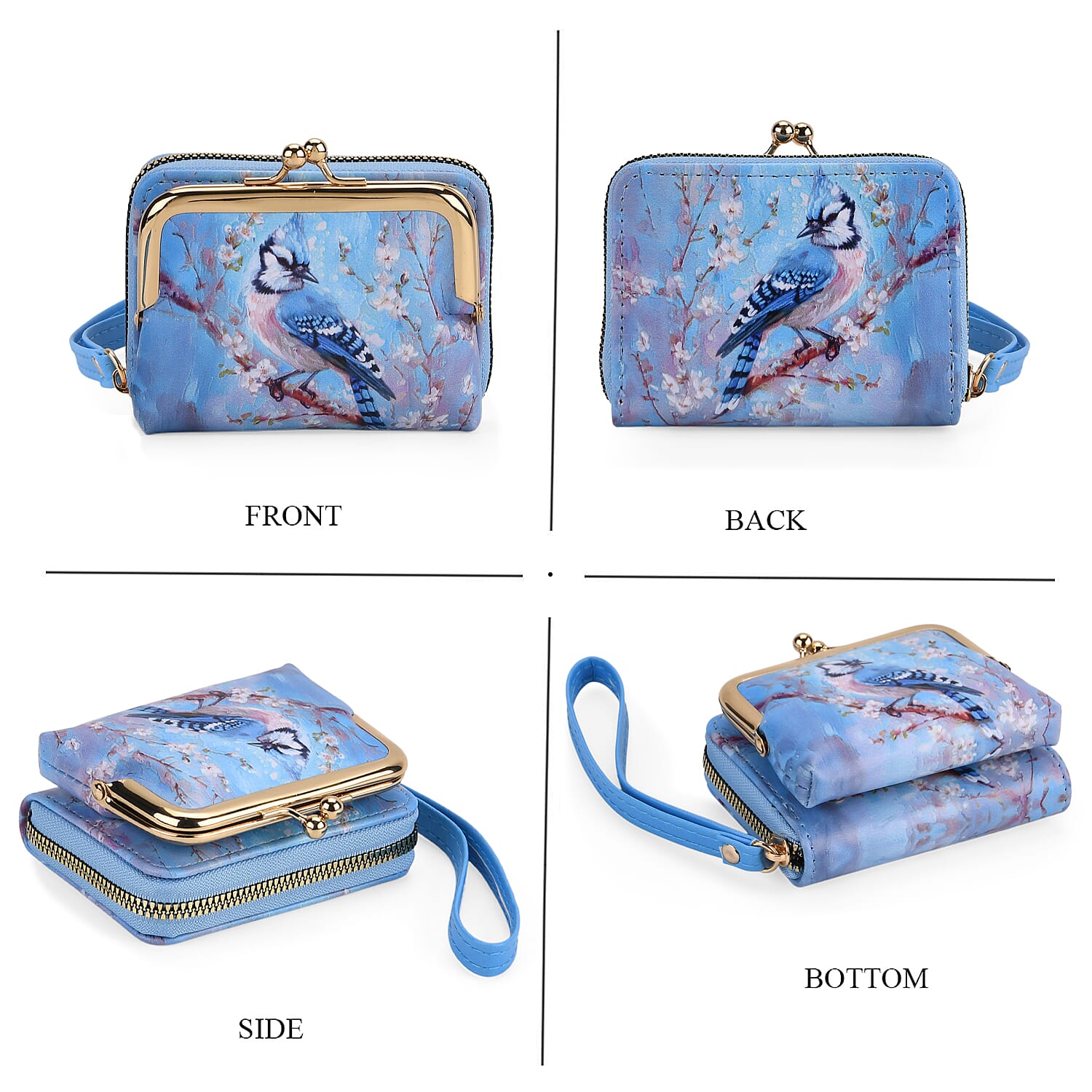 Bird Print RFID Wallet - Light Blue