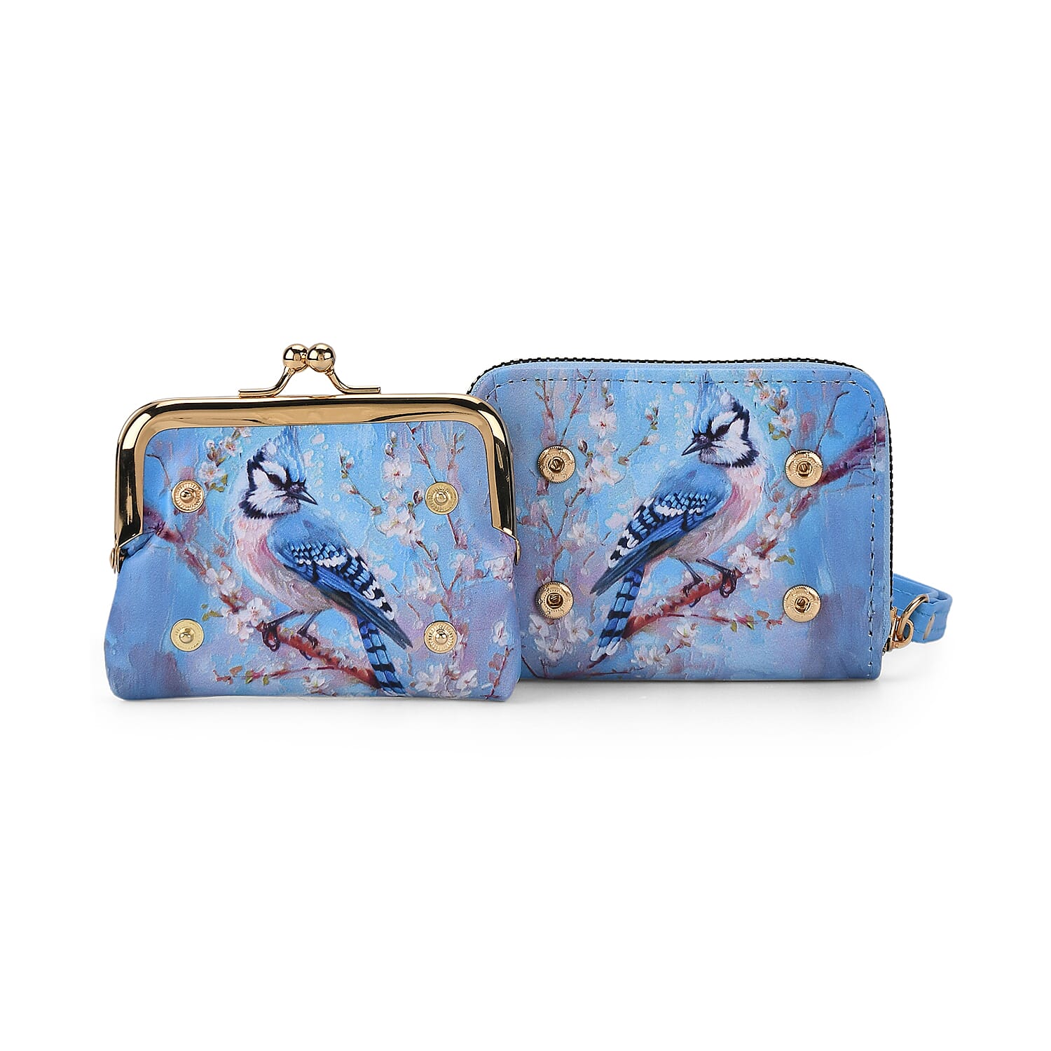 Bird Print RFID Wallet - Light Blue