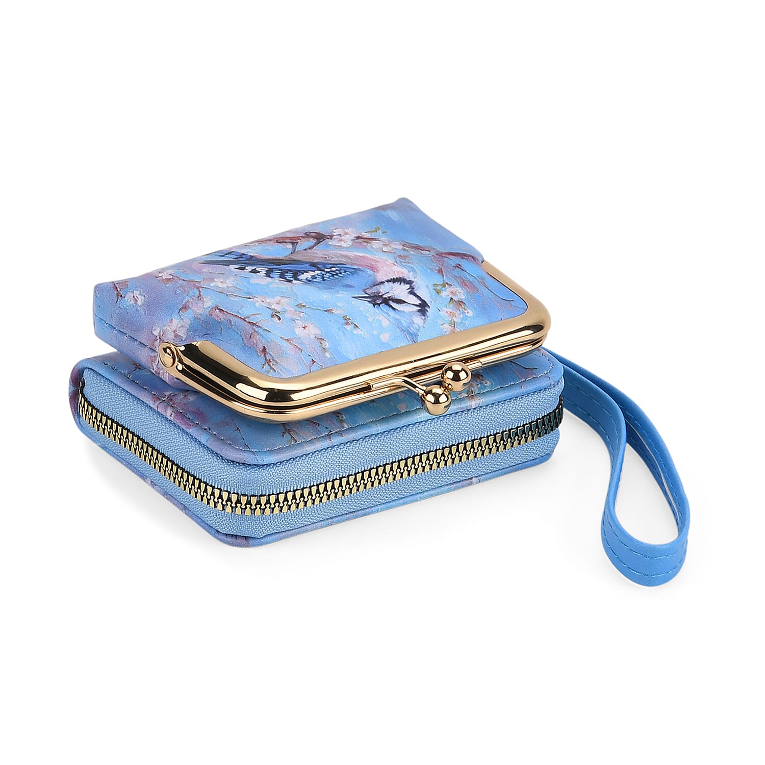 Bird Print RFID Wallet - Light Blue