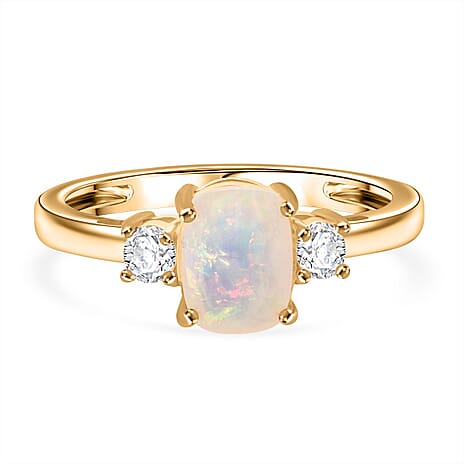 AAA Ethiopian Opal & Lab Grown Diamond Ring in Yellow Gold  Sterling Silver 1.13 Ct.