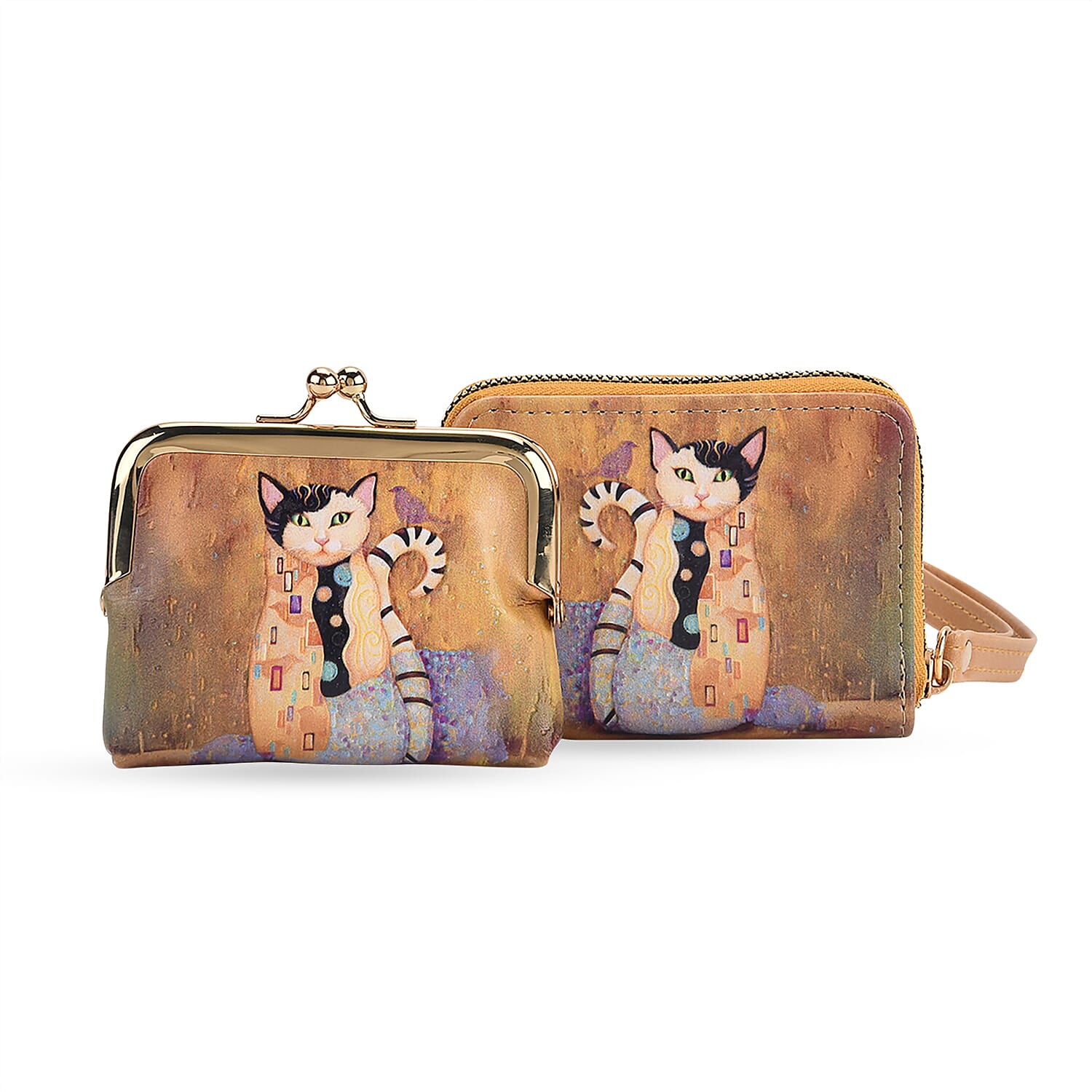 Cat Print RFID Wallet - Yellow