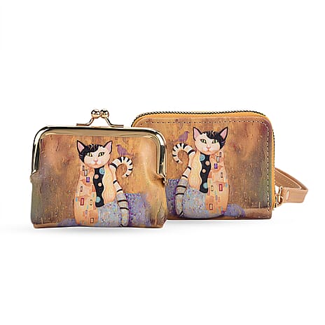 Cat Print RFID Wallet - Yellow