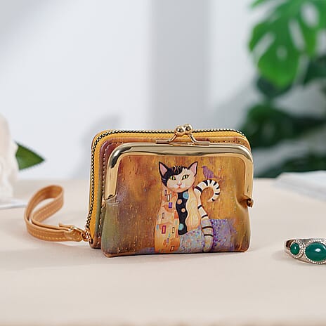 Cat Print RFID Wallet - Yellow