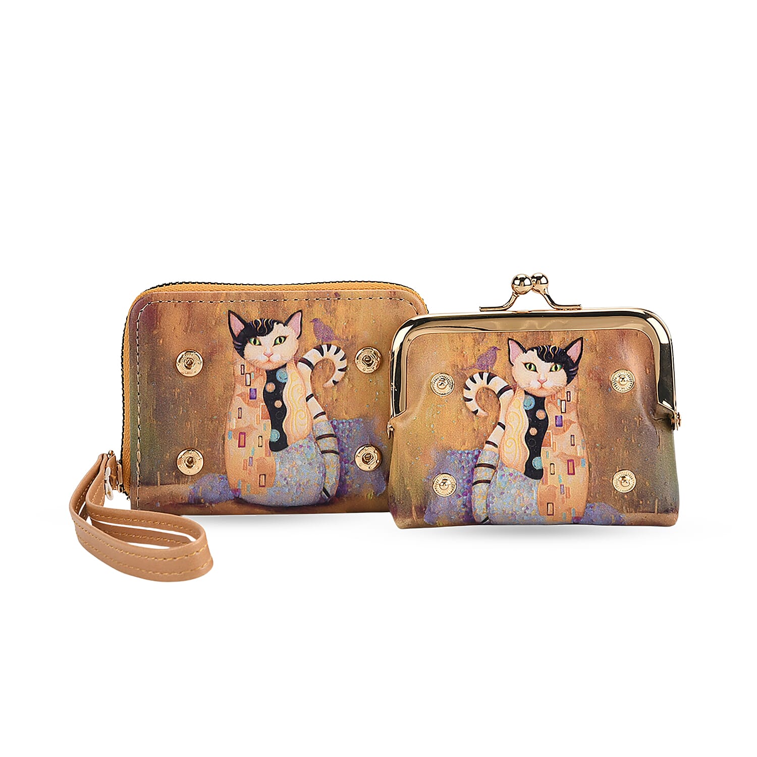 Cat Print RFID Wallet - Yellow