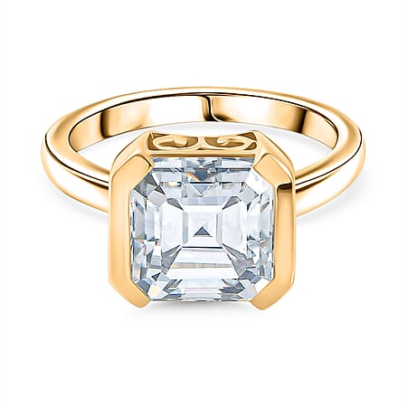 D'Joy Moissanite Solitaire Ring in 18K Vermeil Yellow Gold Plated Sterling Silver 3.92 Ct.