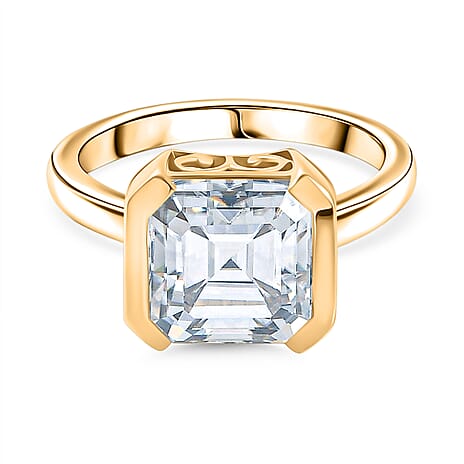 D'Joy Moissanite Solitaire Ring in 18K Vermeil Yellow Gold Plated Sterling Silver 3.92 Ct.