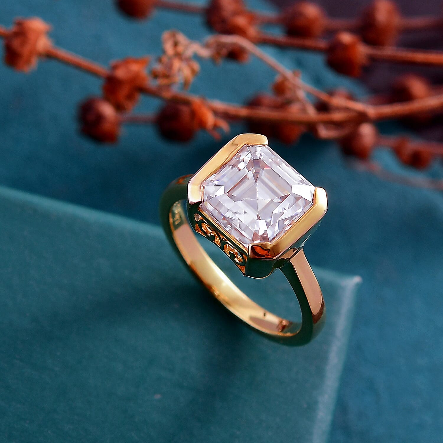 D'Joy Moissanite Solitaire Ring in 18K Vermeil Yellow Gold Plated Sterling Silver 3.92 Ct.