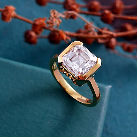 D'Joy Moissanite Solitaire Ring in 18K Vermeil Yellow Gold Plated Sterling Silver 3.92 Ct.