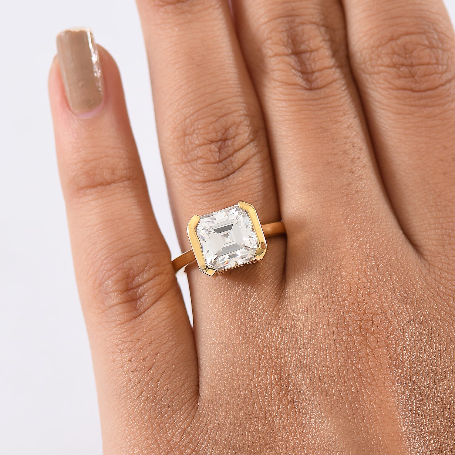 D'Joy Moissanite Solitaire Ring in 18K Vermeil Yellow Gold Plated Sterling Silver 3.92 Ct.