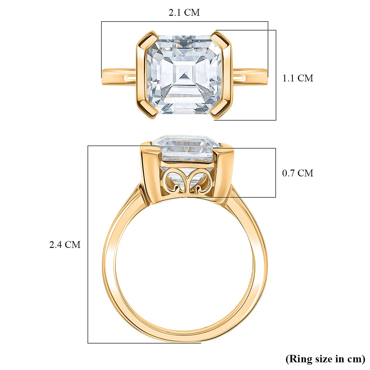 D'Joy Moissanite Solitaire Ring in 18K Vermeil Yellow Gold Plated Sterling Silver 3.92 Ct.