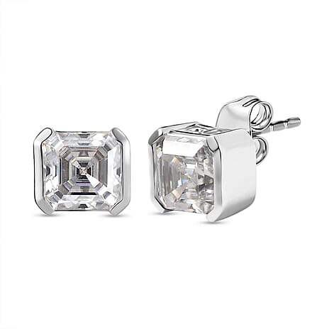 D'Joy Moissanite Solitaire Stud Earrings in Platinum Overlay Sterling Silver 3.77 Ct.