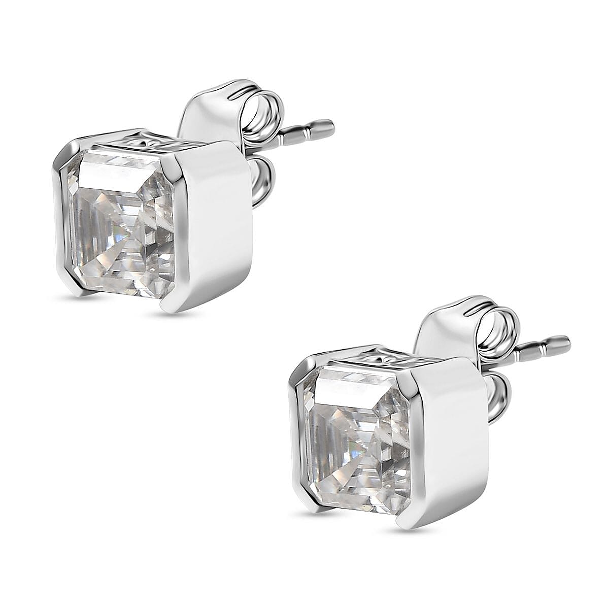 D'Joy Moissanite Solitaire Stud Earrings in Platinum Overlay Sterling Silver 3.77 Ct.