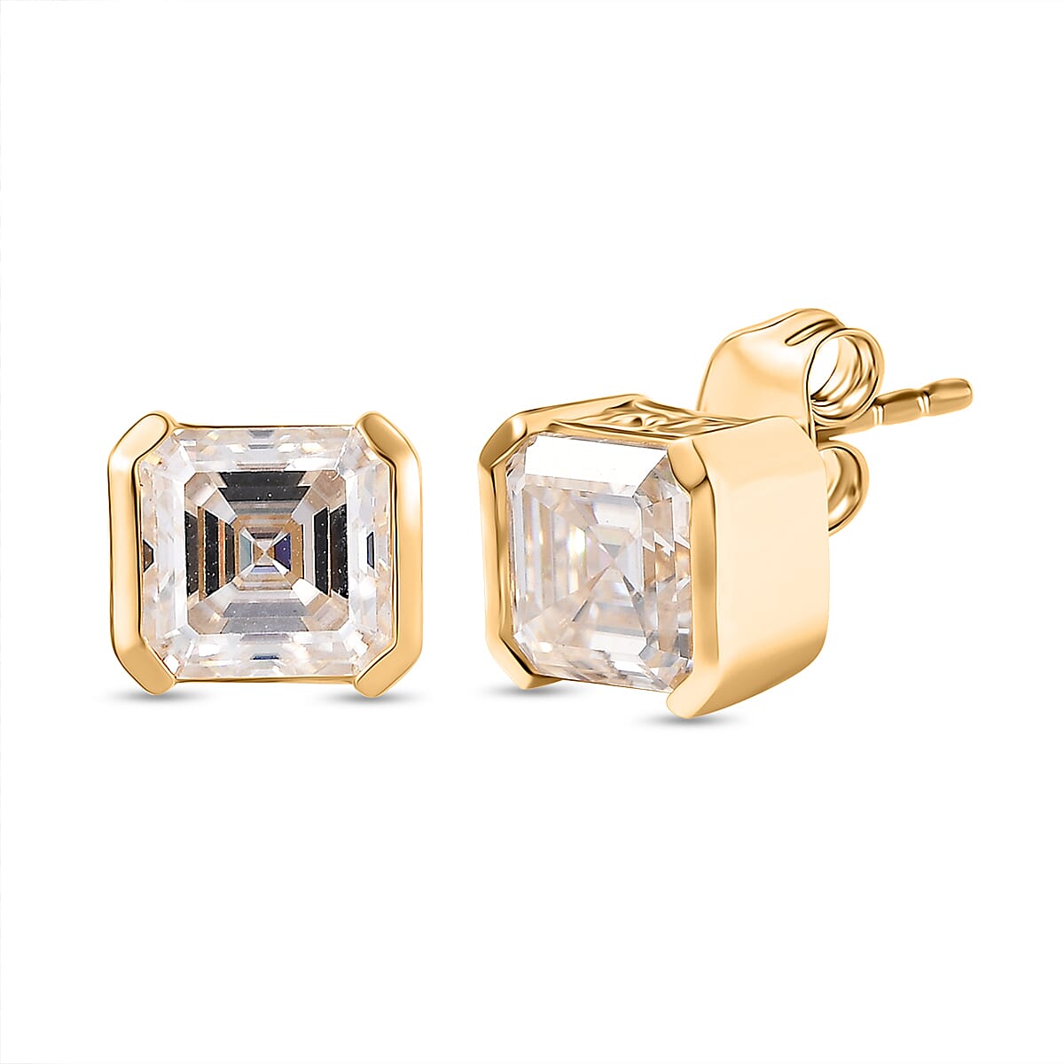 D'Joy Moissanite Solitaire Stud Earrings in 18K Yellow Gold Plated Sterling Silver 3.77 Ct.