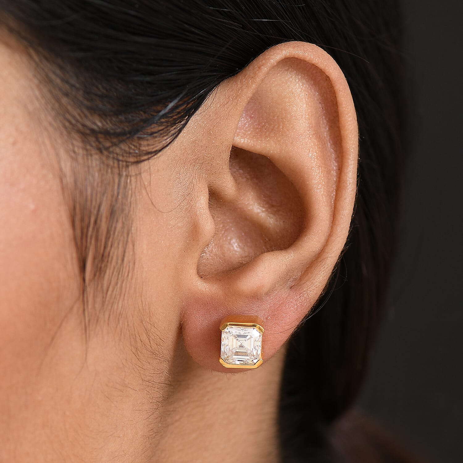 D'Joy Moissanite Solitaire Stud Earrings in 18K Yellow Gold Plated Sterling Silver 3.77 Ct.