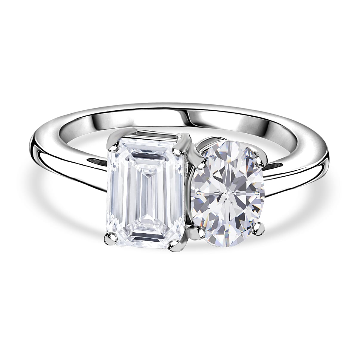 D'Joy Moissanite Ring in Rhodium Overlay Sterling Silver 1.84 Ct.