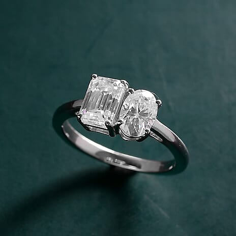 D'Joy Moissanite Ring in Rhodium Overlay Sterling Silver 1.84 Ct.