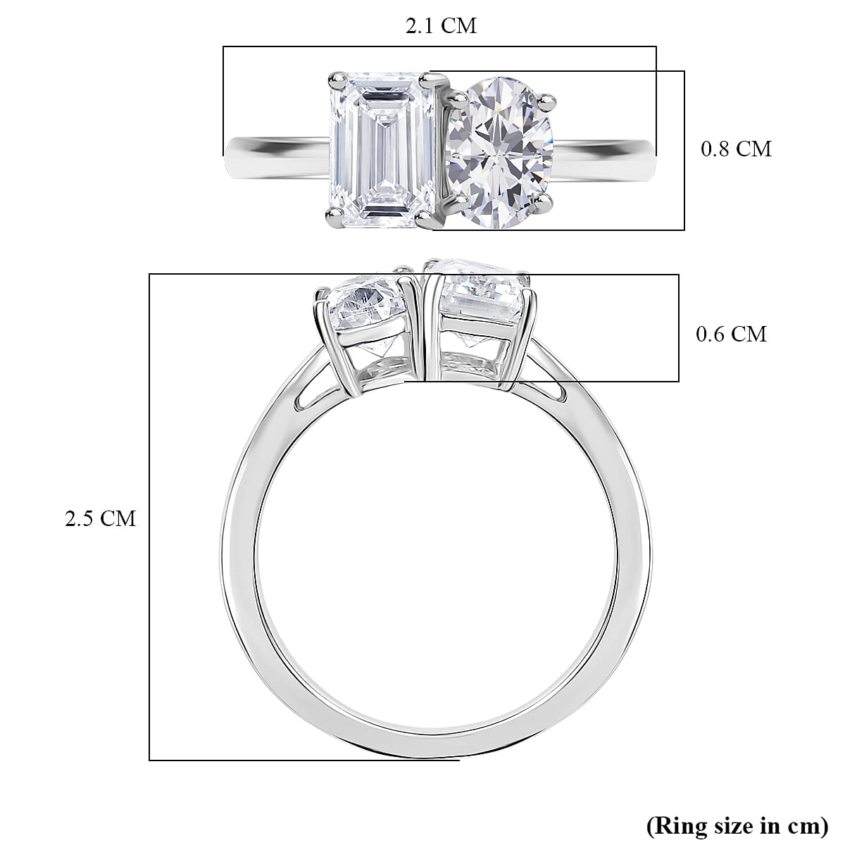 D'Joy Moissanite Ring in Rhodium Overlay Sterling Silver 1.84 Ct.