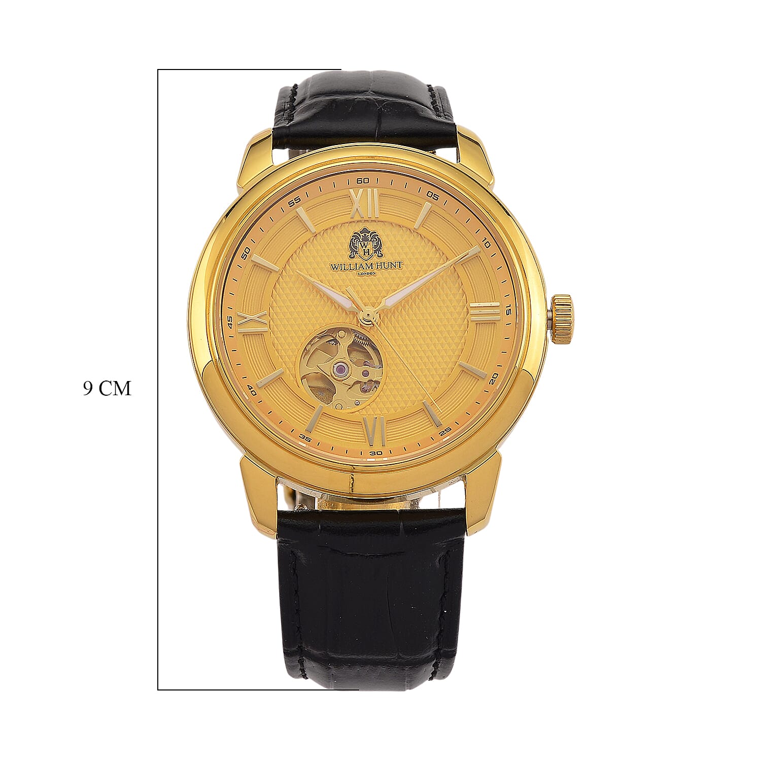 WILLIAM HUNT Limited Edition Heritage Automatic Watch with Adjustable Black Leather Strap - 5ATM Water Resistancy & Sapphire Crystal Glass - Gold