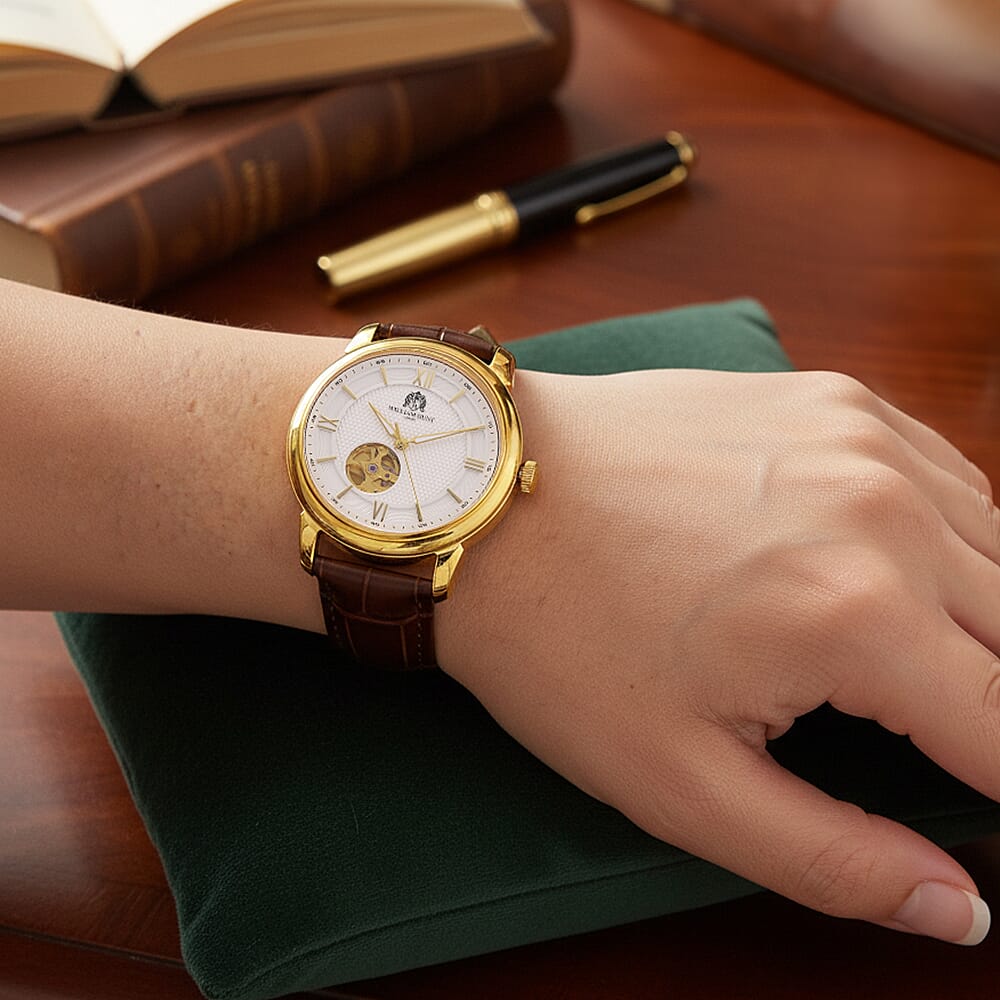 WILLIAM HUNT Limited Edition Heritage Automatic Watch with Adjustable Black Leather Strap - 5ATM Water Resistancy & Sapphire Crystal Glass - White