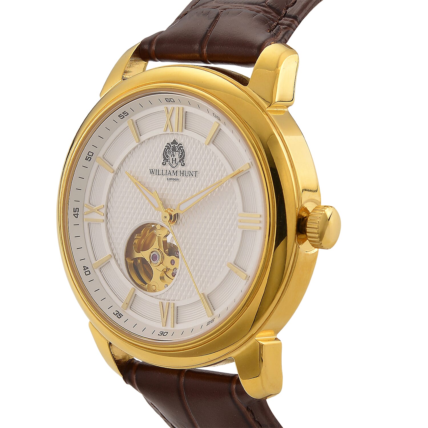 WILLIAM HUNT Limited Edition Heritage Automatic Watch with Adjustable Black Leather Strap - 5ATM Water Resistancy & Sapphire Crystal Glass - White