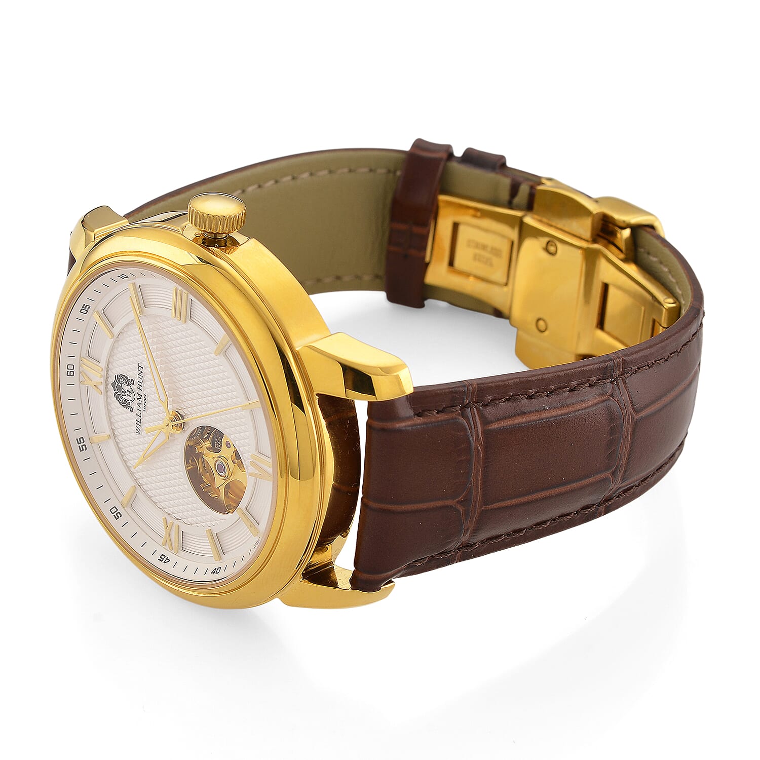 WILLIAM HUNT Limited Edition Heritage Automatic Watch with Adjustable Black Leather Strap - 5ATM Water Resistancy & Sapphire Crystal Glass - White