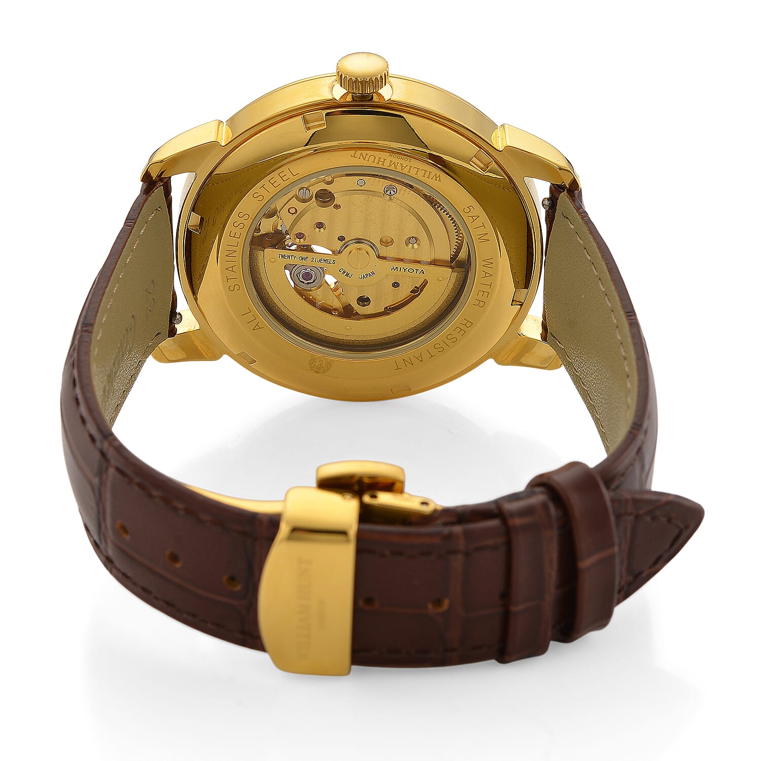 WILLIAM HUNT Limited Edition Heritage Automatic Watch with Adjustable Black Leather Strap - 5ATM Water Resistancy & Sapphire Crystal Glass - White