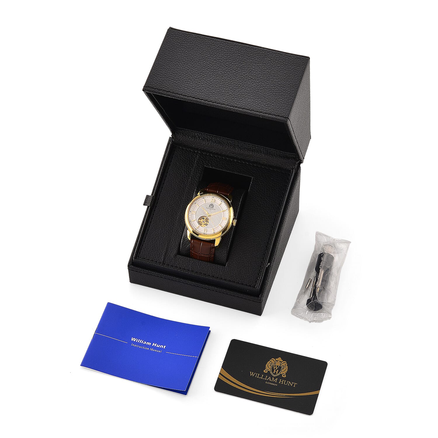 WILLIAM HUNT Limited Edition Heritage Automatic Watch with Adjustable Black Leather Strap - 5ATM Water Resistancy & Sapphire Crystal Glass - White