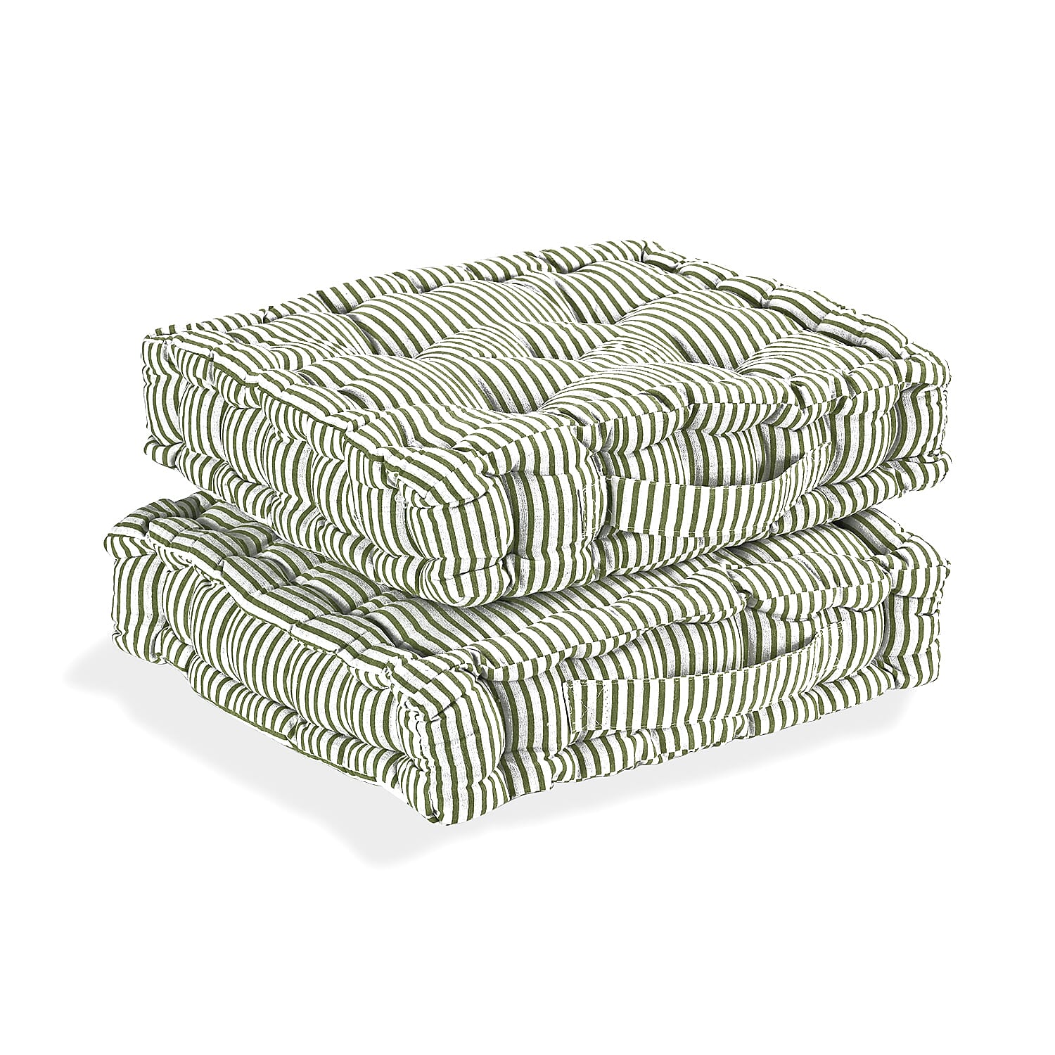Livmore Set of 2 Cotton Tufted Square Garden Cushions (40 x 40cm) - Green
