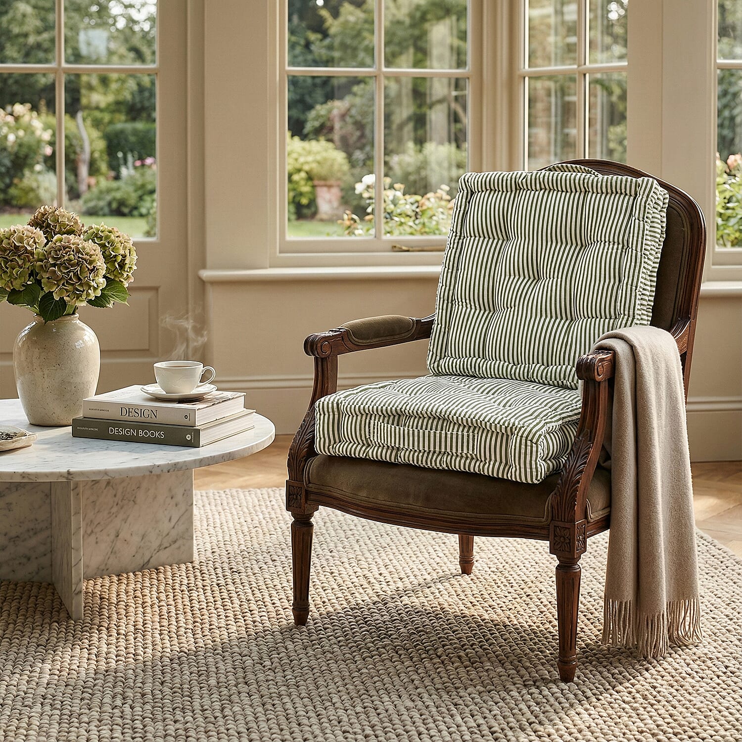 Livmore Set of 2 Cotton Tufted Square Garden Cushions (40 x 40cm) - Green