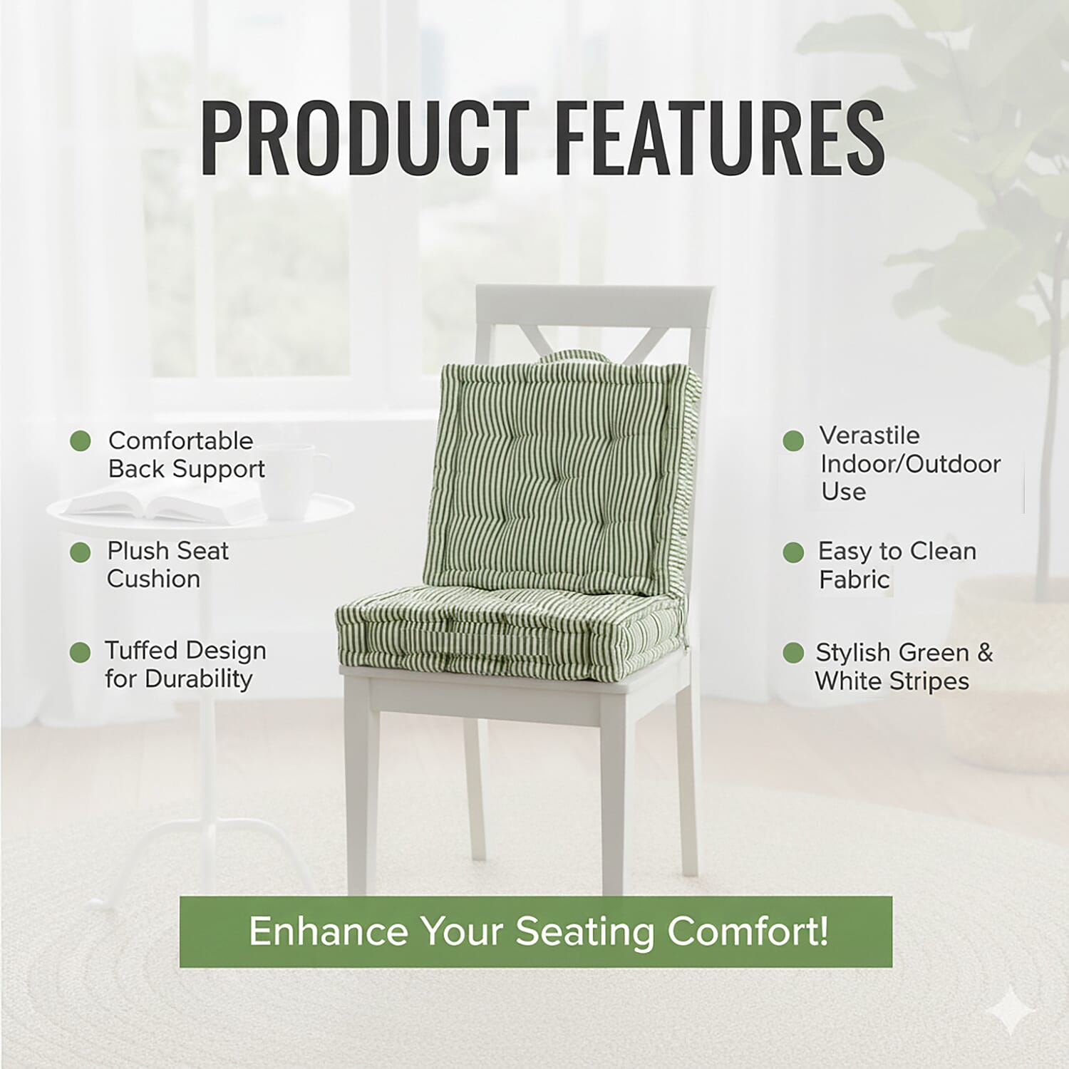 Livmore Set of 2 Cotton Tufted Square Garden Cushions (40 x 40cm) - Green