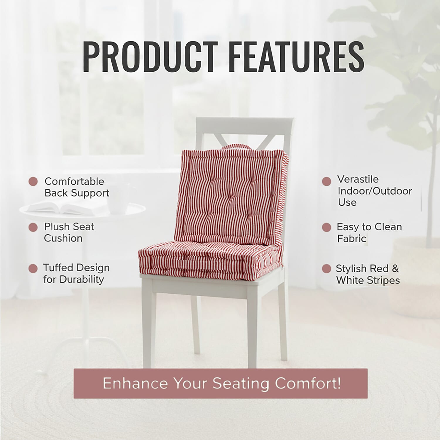 Livmore Set of 2 Cotton Tufted Square Garden Cushions (40 x 40cm) - Red