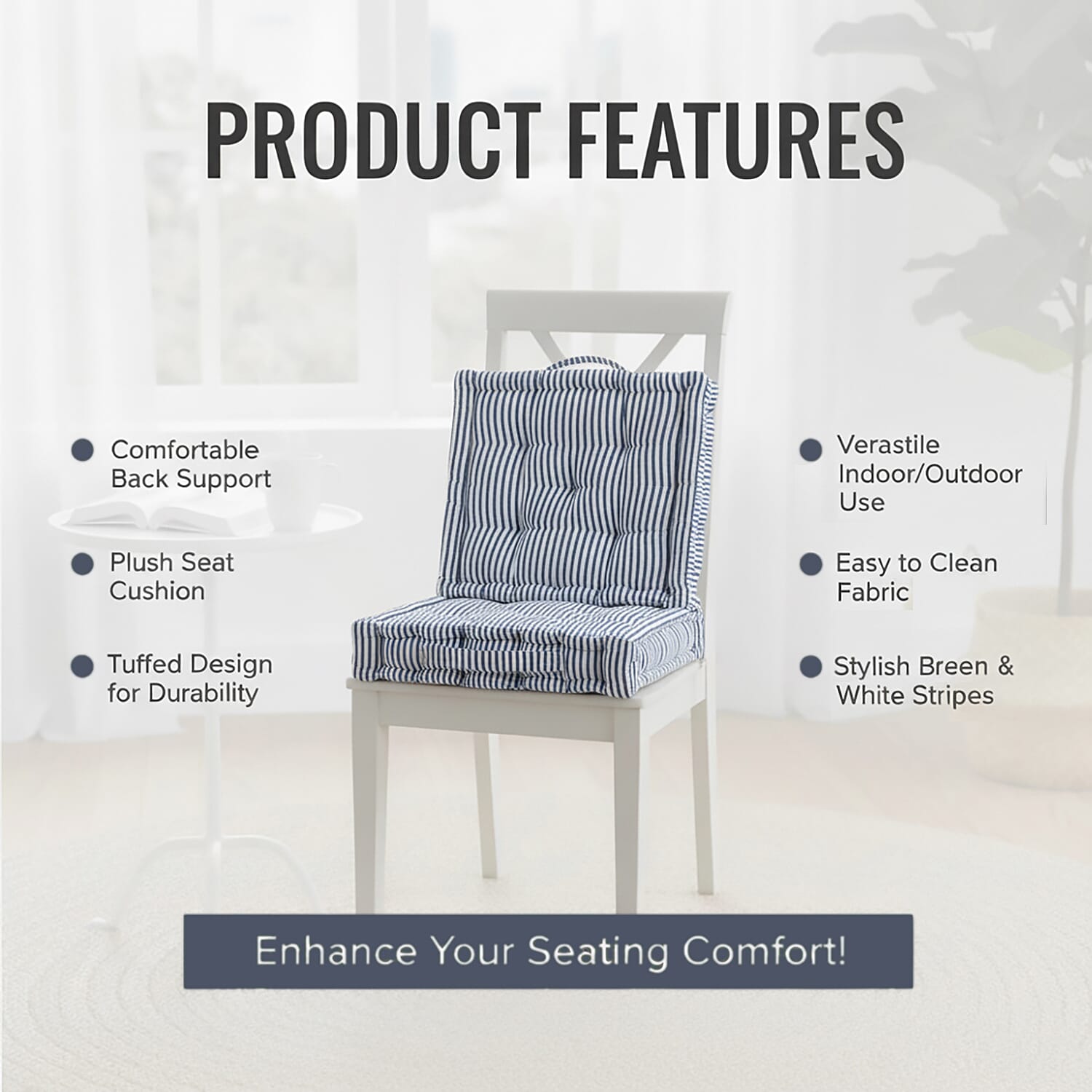 Livmore Set of 2 Cotton Tufted Square Garden Cushions (40 x 40cm) - Blue